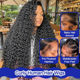 Curly ≥98% Human Hair Wigs 200% Real Density Water Deep Wave 13x6 13x4 HD Lace Front 360 Transparent Lace Frontal Wigs For Women 30 40 Inch Pre Plucked Lace Wigs Local Warehouse In The Us Ships Within Brazilian