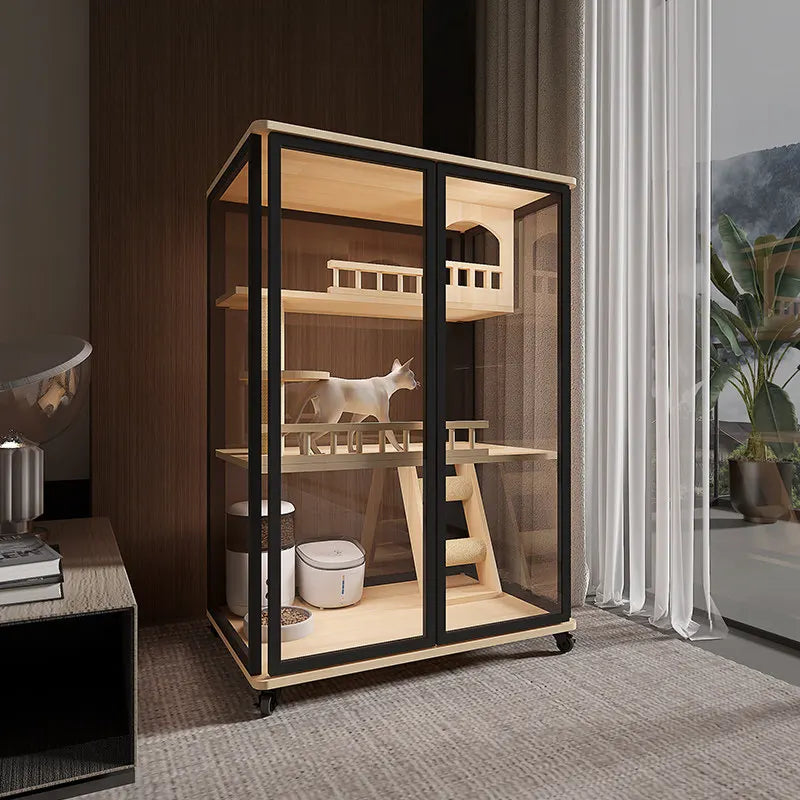 AA No panoramic cat villa household cat cage indoor solid wood balcony direct sales cat cage