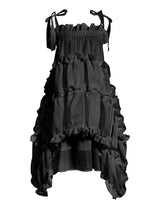 [EAM] Women Irregular Ruffles Spaghetti Strap Dress New Round Neck Long Sleeve Loose Fit Fashion Tide Spring Autumn 2026 1W571