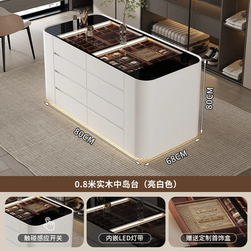 Simple clothing store cloakroom island cabinet drawer storage cabinet solid wood multi-layer studio jewelry display cabinet
