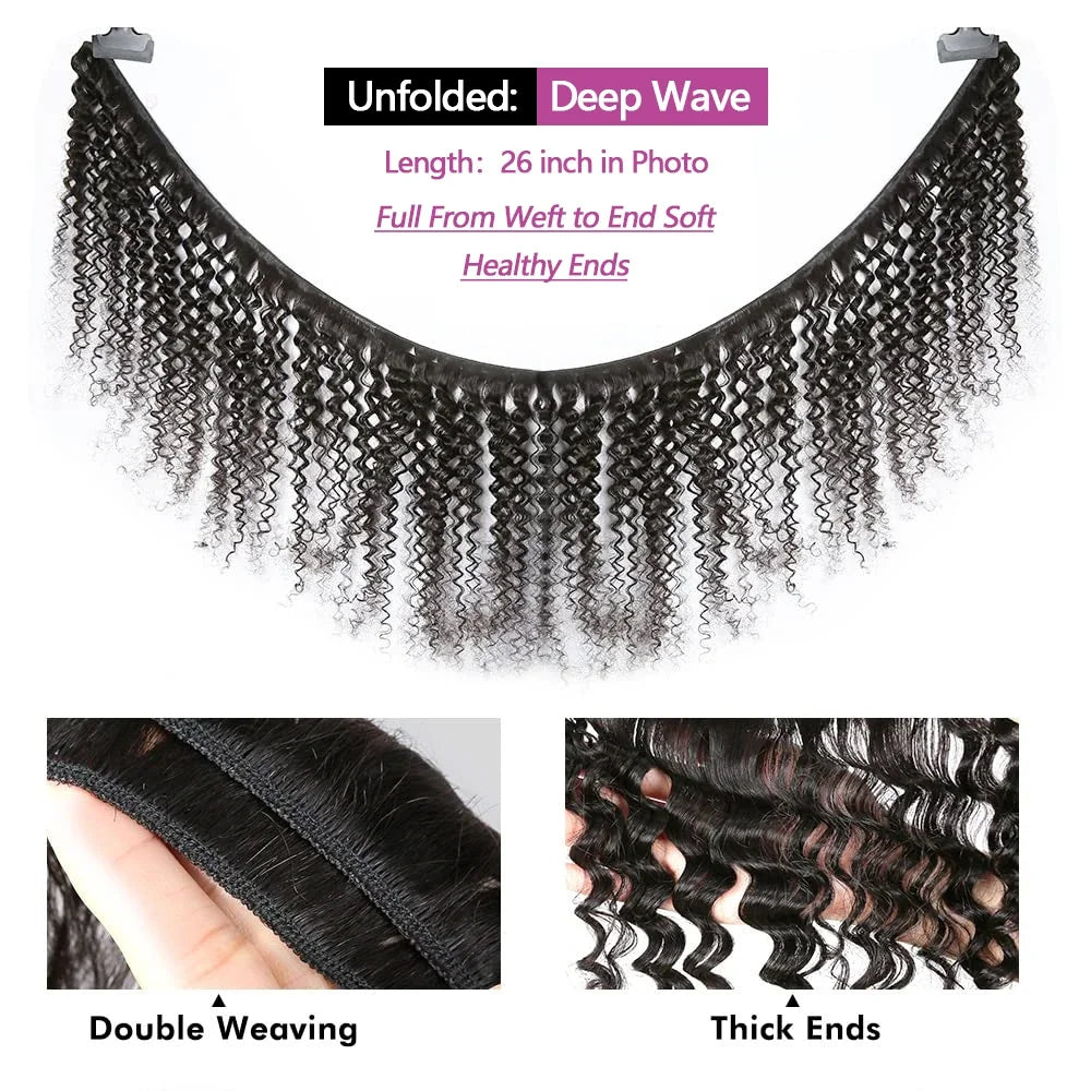 Queenlike Deep Wave Human Hair Bundles 24 26 28 inch Deep Curly Bundles
