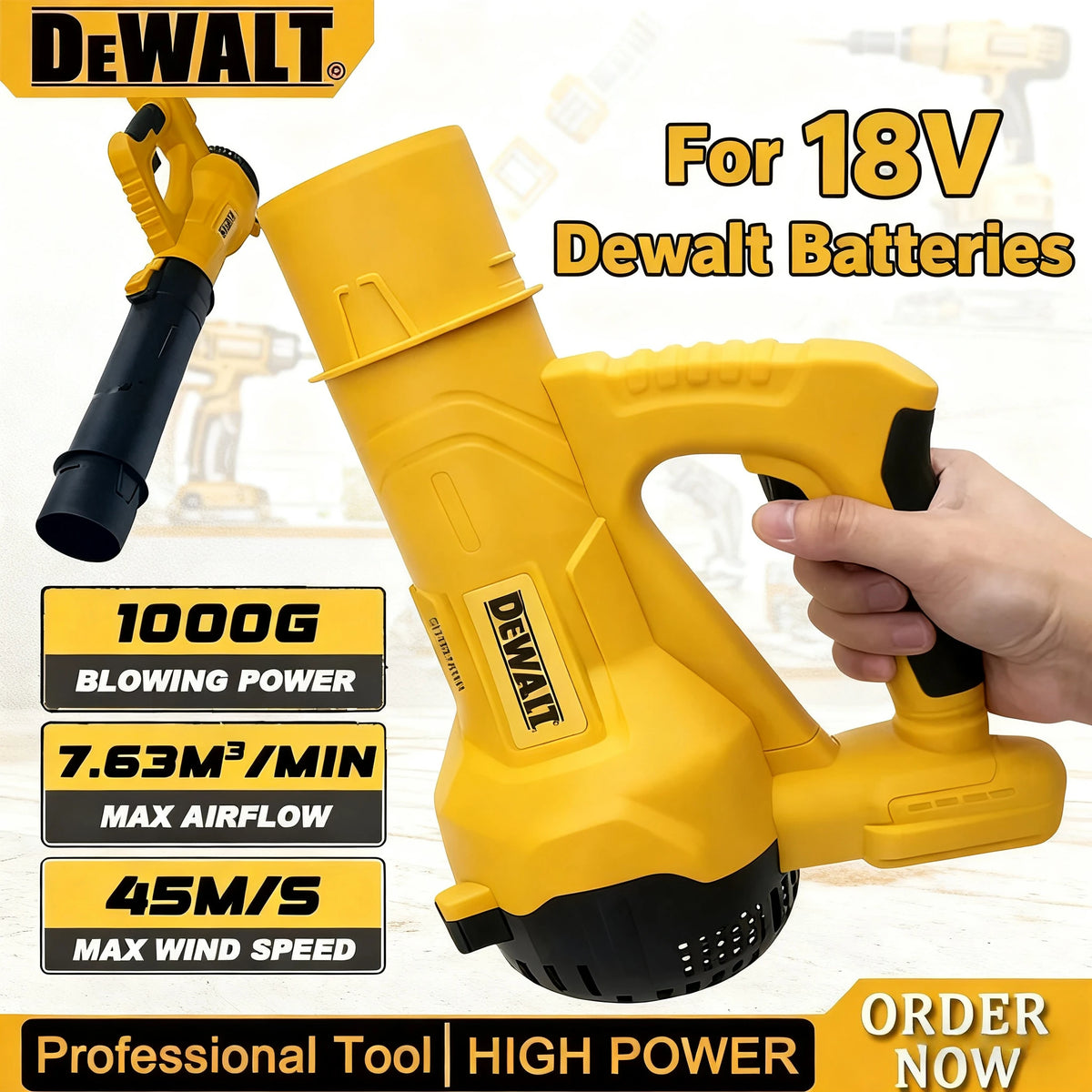 Dewalt Cordless Electric  Leaf Blower Long Tube Blower Garden Leaf Sweeping Tool Home Courtyard Snow Cleaner for 18V Battery