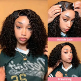 Deep Curly Bob Wig Human Hair Deep Wave Lace Front Wigs Human Hair Pre Plucked 4x4 Lace Closure Wigs Human Hair 250% Density Black Color 10-16 Inch For Black Women