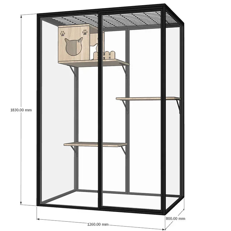 TTFG44Panoramic Cat Villa Home Cage Large Indoor Luxury Glass Cat Room