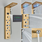 Golden Black Shower Panel Wall Rain Waterfall Shower Faucet Bathroom Shower Set APS Body Spray Jets Plastic Handshower Head