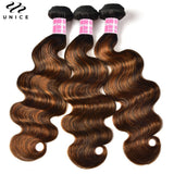 Unice FB30 Balayage Highlight Body Wave Human Hair Bundles 3PCS Deal 100% Human Hair Ombre Brown Colored Bundles Sew In Weaves