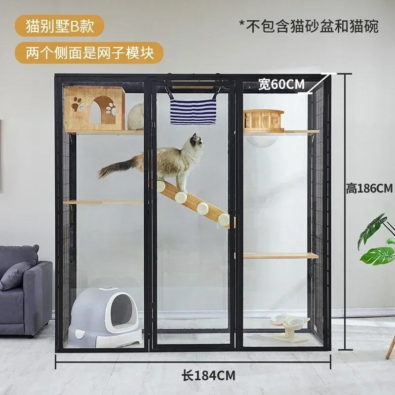 AACat Villa Solid Wood Large Free Space Cat House Pet Shop Cat Villa Deluxe Glass Room