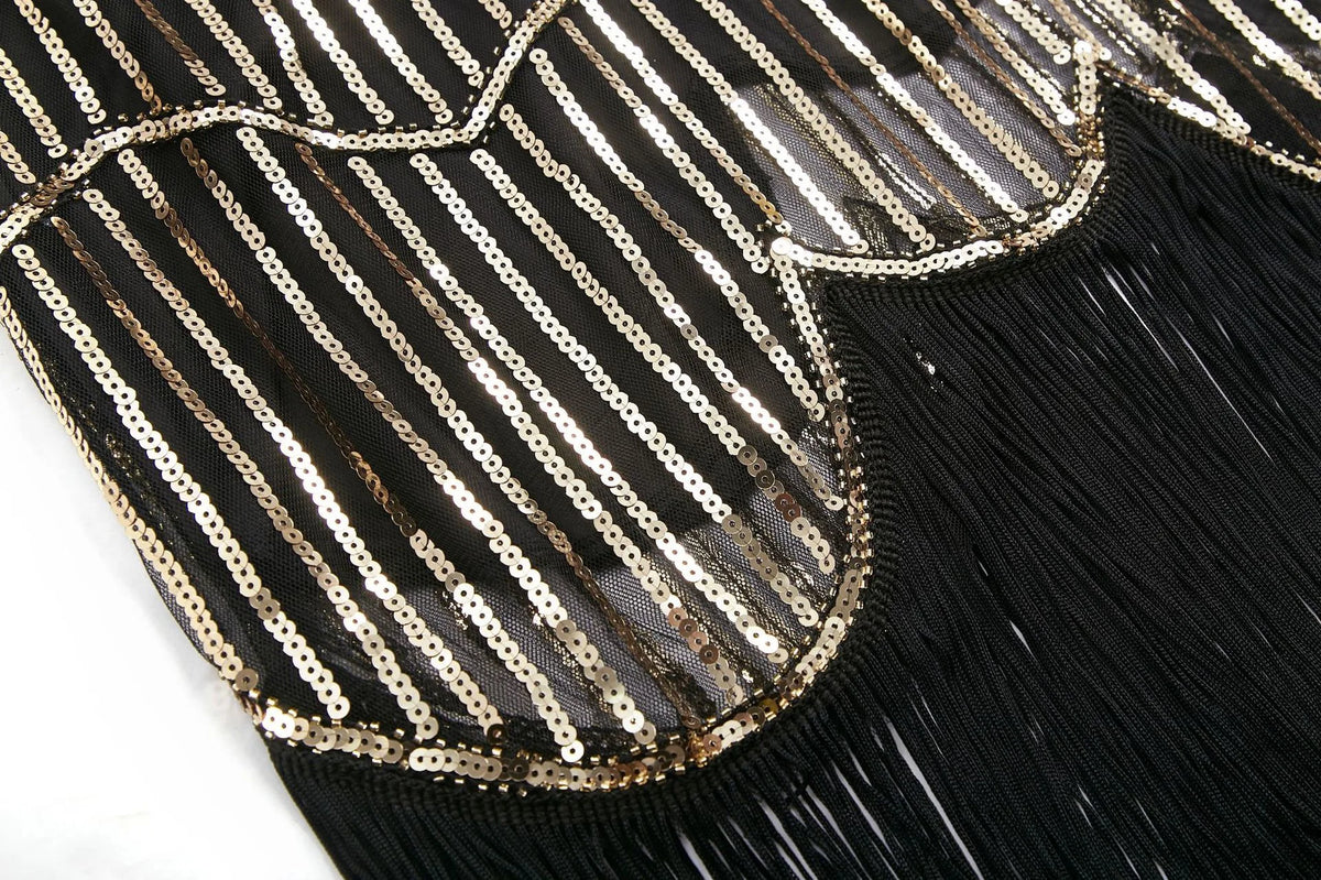 SIDAIMI 1920s Flapper Dress Great Gatsby Dress Round-Neck New Women's Black Sequin Dress Elegant Dress Tassel Party Dress
