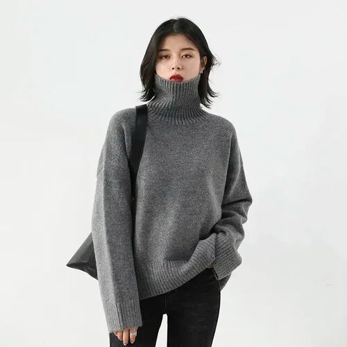 CHIC VEN Women's Sweater Autumn Winter New Turtleneck Knit Pullover Loose Clothes for Women Warm Solid Basic Female Tops 2026