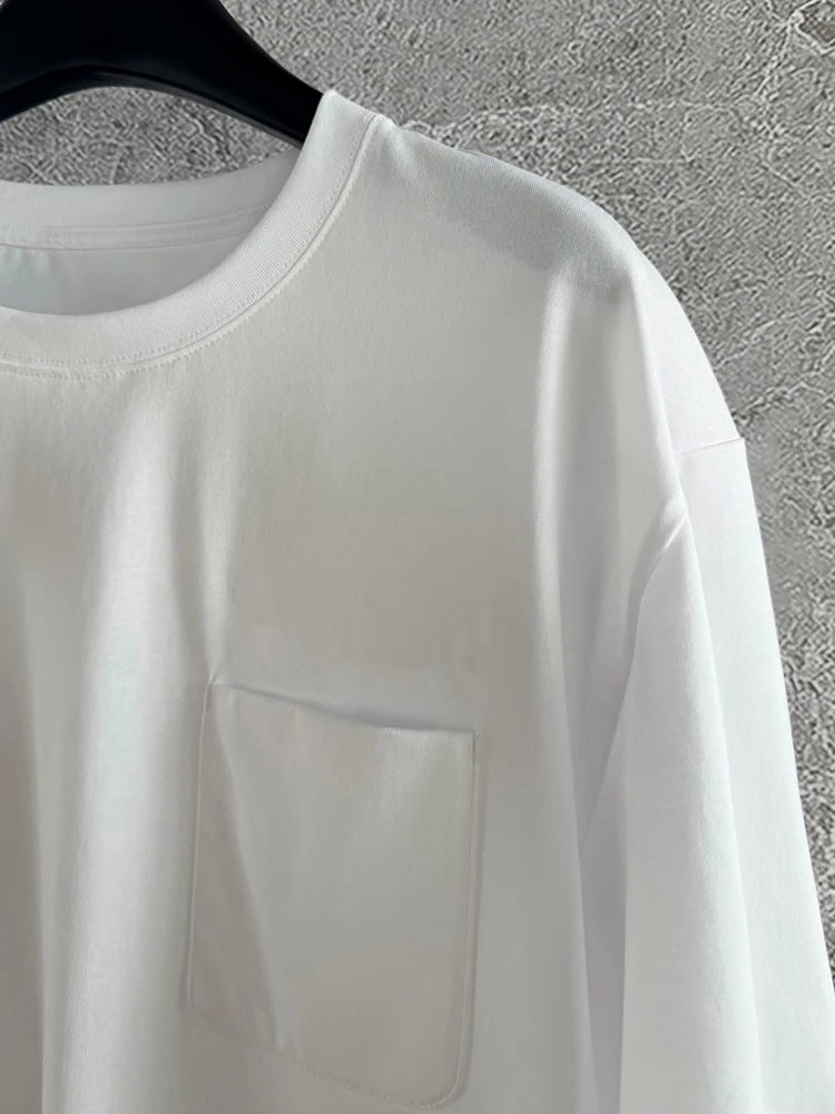 Summer Fashion Daily Casual White Color Cotton Simplicity T-Shirts Women's O-Neck Pocket Short Sleeve Loose Versatile Tops