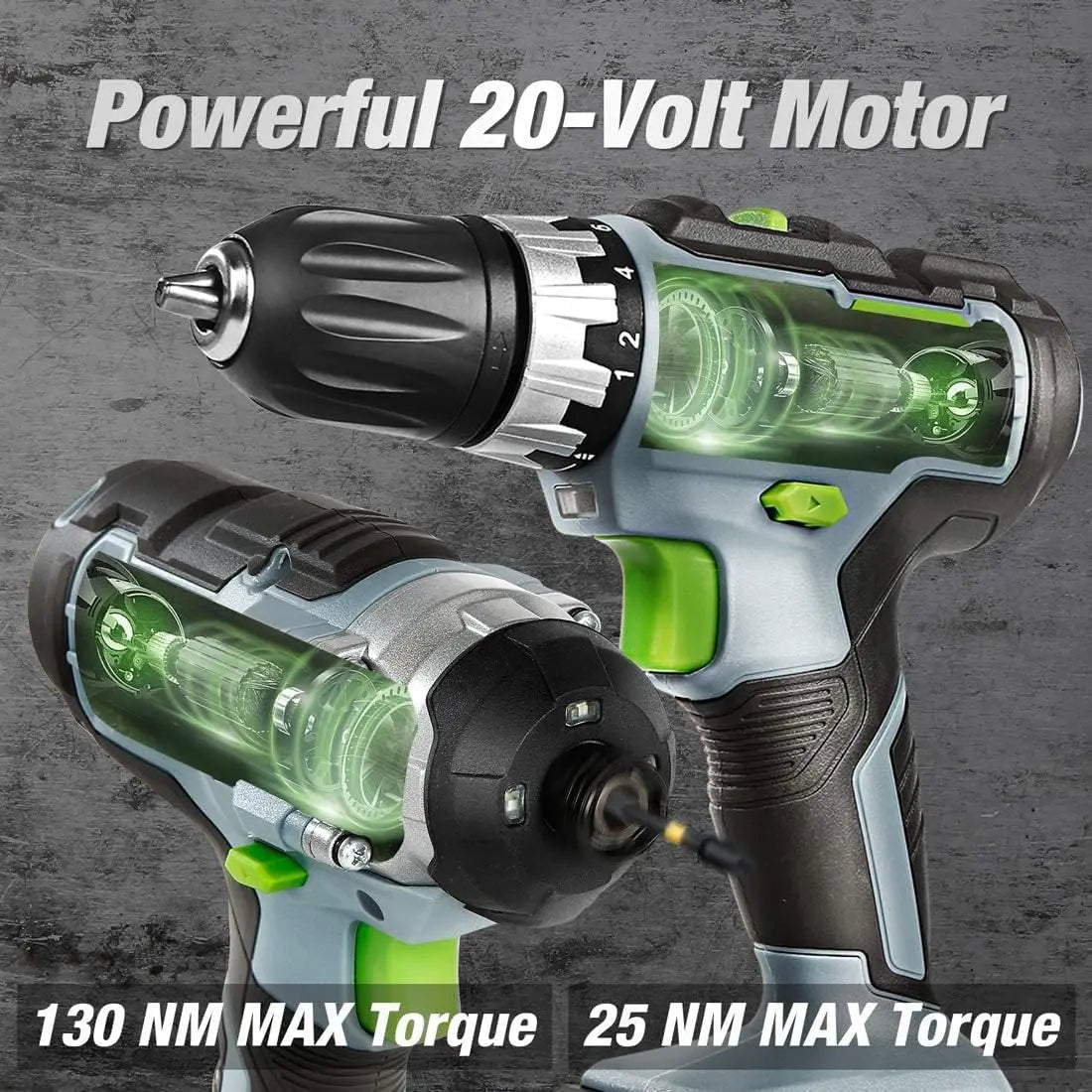 20V Cordless Drill & Impact Driver Combo Kit with 2 Batteries, Fast Charger, Bits