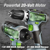 20V Cordless Drill & Impact Driver Combo Kit with 2 Batteries, Fast Charger, Bits