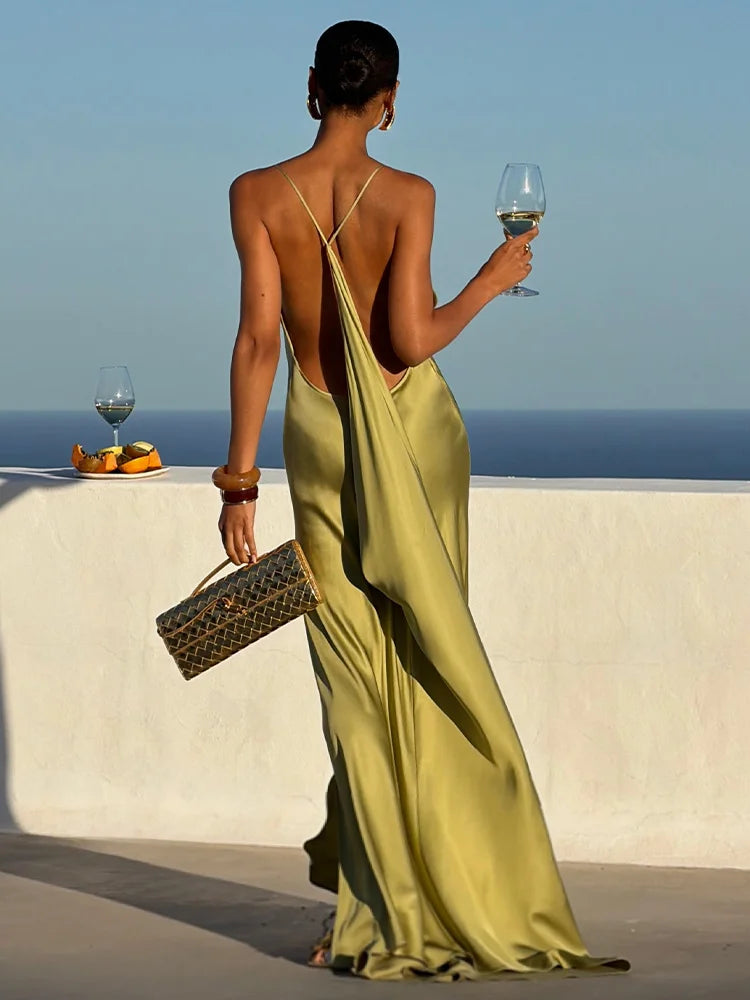 Sexy Women Dress Hollow Sleeveless Deep V Neck Big Backless Hip Package Long Dresses Elegant Summer New Beach Holiday Robes Lady