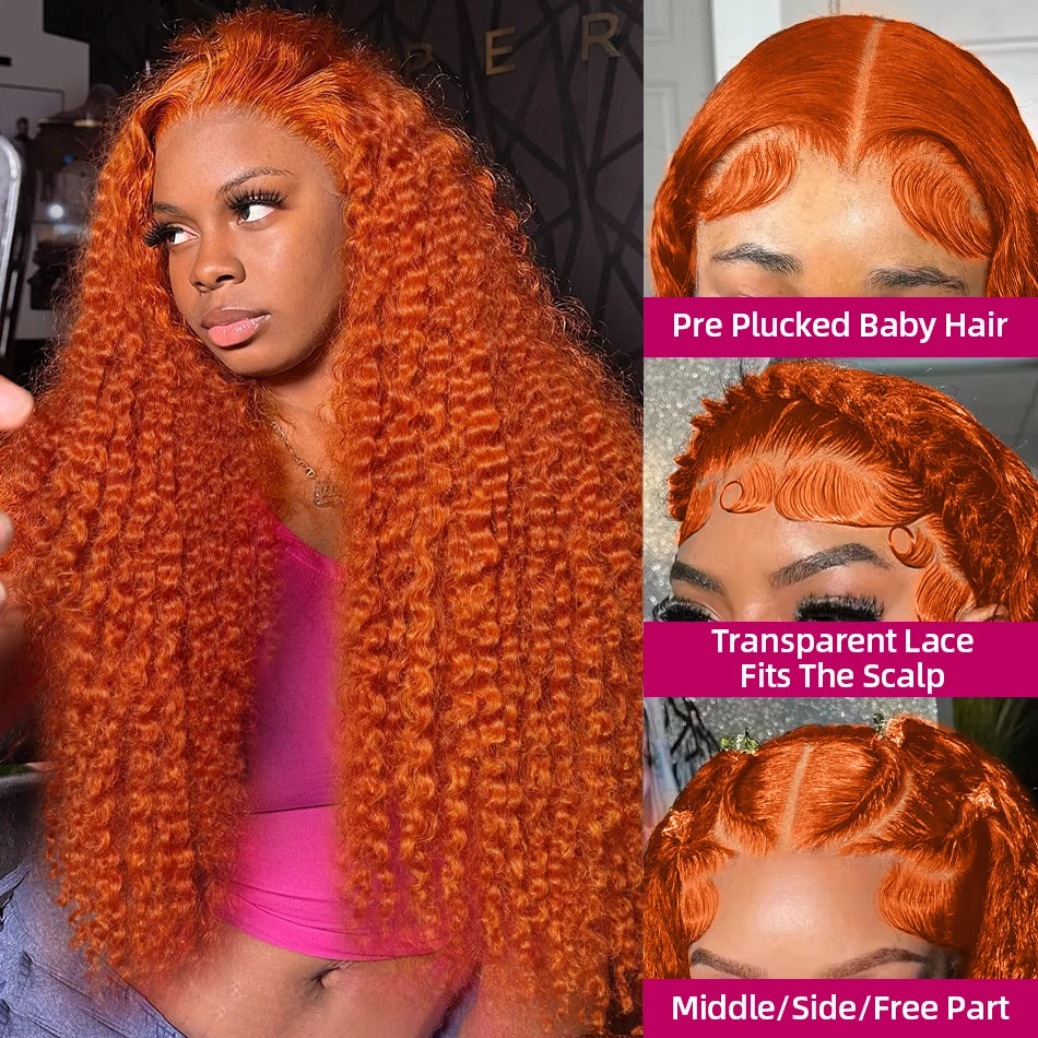 Deep Wave 40 Inch Ginger Orange Vietnamese 13x6 Lace Front Wigs Original