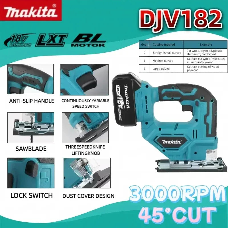 Makita DJV182Z Brushless 18V 340W Jigsaw Electric Jig with Saw Blade Cordless Barrel Handle Jigsaw without Battery
