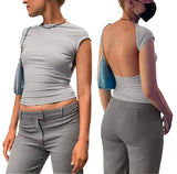 New Summer Backless T-Shirt Women Sexy Short Tops Pullovers Streetwear Clothes Solid Base Tees Black