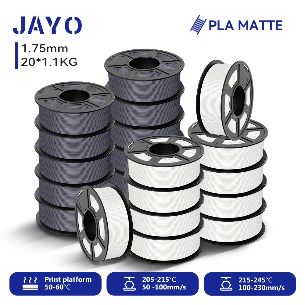 JAYO 20 Rolls 3D PLA Matte/High Speed PLA matte Printer Filament 1.75mm Neatly Wound PLA with Matte Finish Print for 3D Printer