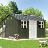 10 x 12FT Outdoor Storage Shed with a Lockable Hinged Door and 2 Windows, Patio, Dark Grey/White