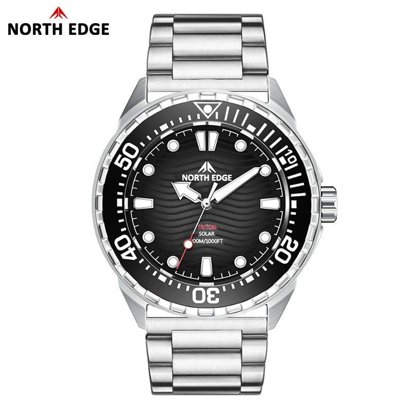 NORTH EDGE 2026 New TRITON Solar Powered Dive Watch Men Luxury Digital Watches For Men 316L Stainless Steel Case Waterproof 300M