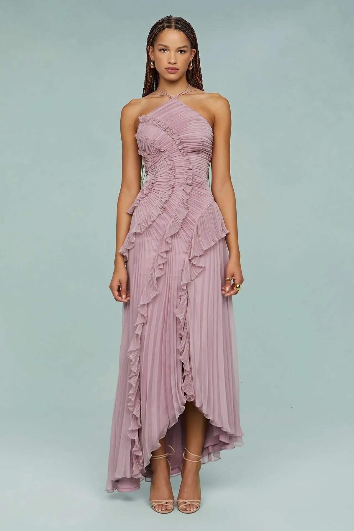 QMQA Fashion Women's Ruched Halter Strapless Backless Dresses Folds Irregular Spliced Ruffles Solid Elegant Dress 2026 New M1032