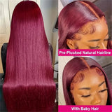 Burgundy 13x6 HD Lace Frontal Human Hair Wig Straight Wig 13x4 Lace Front Human Hair Wigs For Women 99J Colored 200 High Density