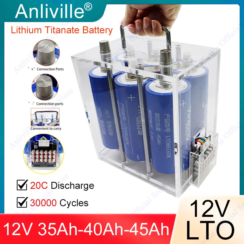 Yinlong 66160 12V 35Ah 40Ah 45Ah Lithium Titanate Battery LTO Suitable for 13.8V Car Start Portable Handheld Transparent Case
