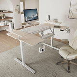74" U Shaped Electric Height Adjustable Gaming Desk w Keyboard Tray LED Shelves Recording Live Studio Maple,Custom