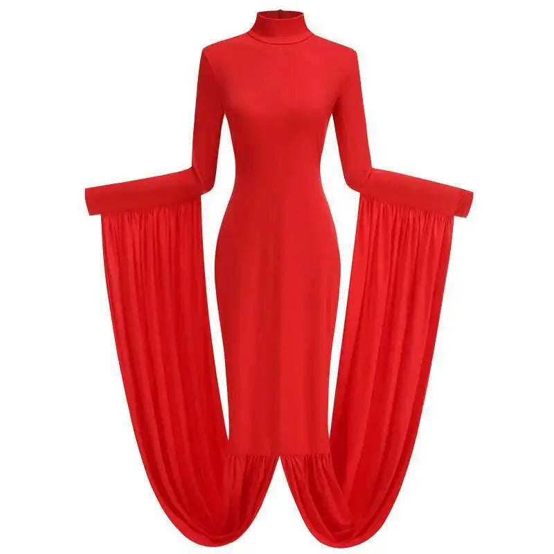 DEAT Early Autumn Stand Collar Full Sleeves High End Party Dress ,hot Sales Slim Elastic Vacation Clothing