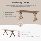 70.9" Solid Wood Executive Desk, Rustic Farmhouse Home Office Desk with X-Trestle Base, Large Writing & Computer, Customized