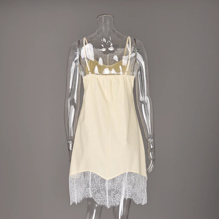 Linad Sexy Lace Spaghetti Strap Short Dress Summer Street Chic Cotton Straight Dresses Women Casual Sleeveless Dress Female 2025