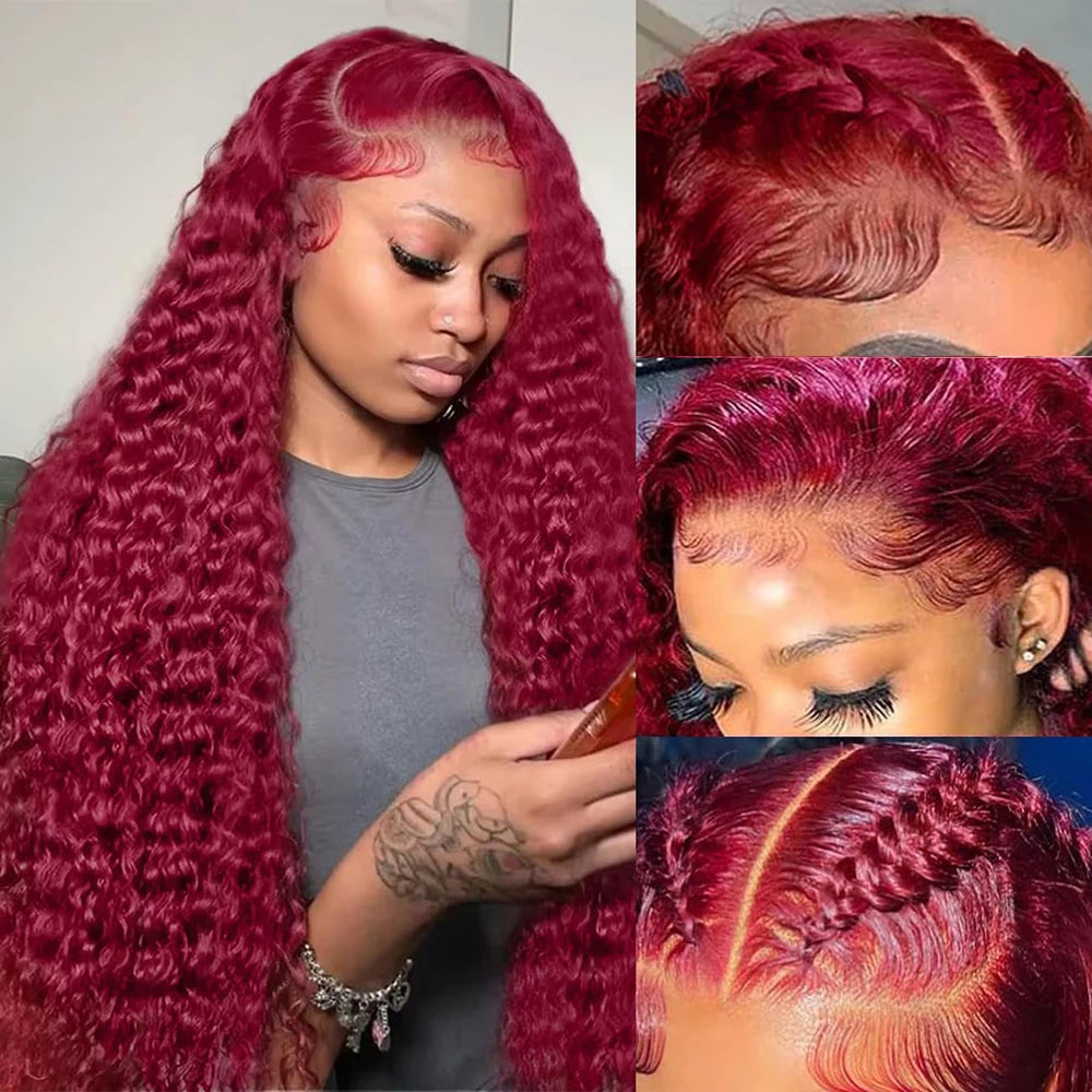 99J Burgundy Lace Front Wigs Human Hair 13x6 Deep Wave HD Lace Frontal