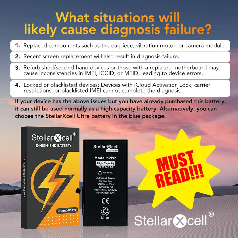 StellarXcell Diagnostic Battery Show Genuine Display Genuine Part No Error for iPhone 12 13Pro 14Plus 15Pro with Free Tools
