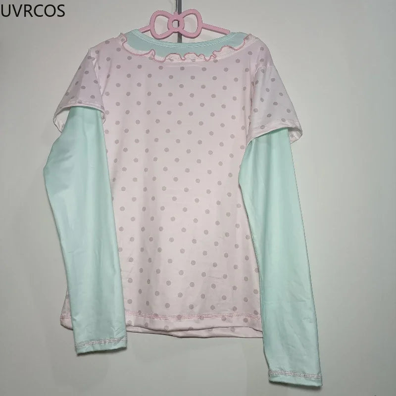 Sweet Kawaii Cartoon Polka Dot Print Women T-shirt Loose Casual Contrast Color Cute Graphic Tee Tops Japan Y2k Aesthetic Tshirts