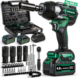 1/2 Impact Wrench 665 Ft-lbs, 21V Cordless with 2 Batteries, Drill Bits & Sockets Set for Car Tire Lug Nut