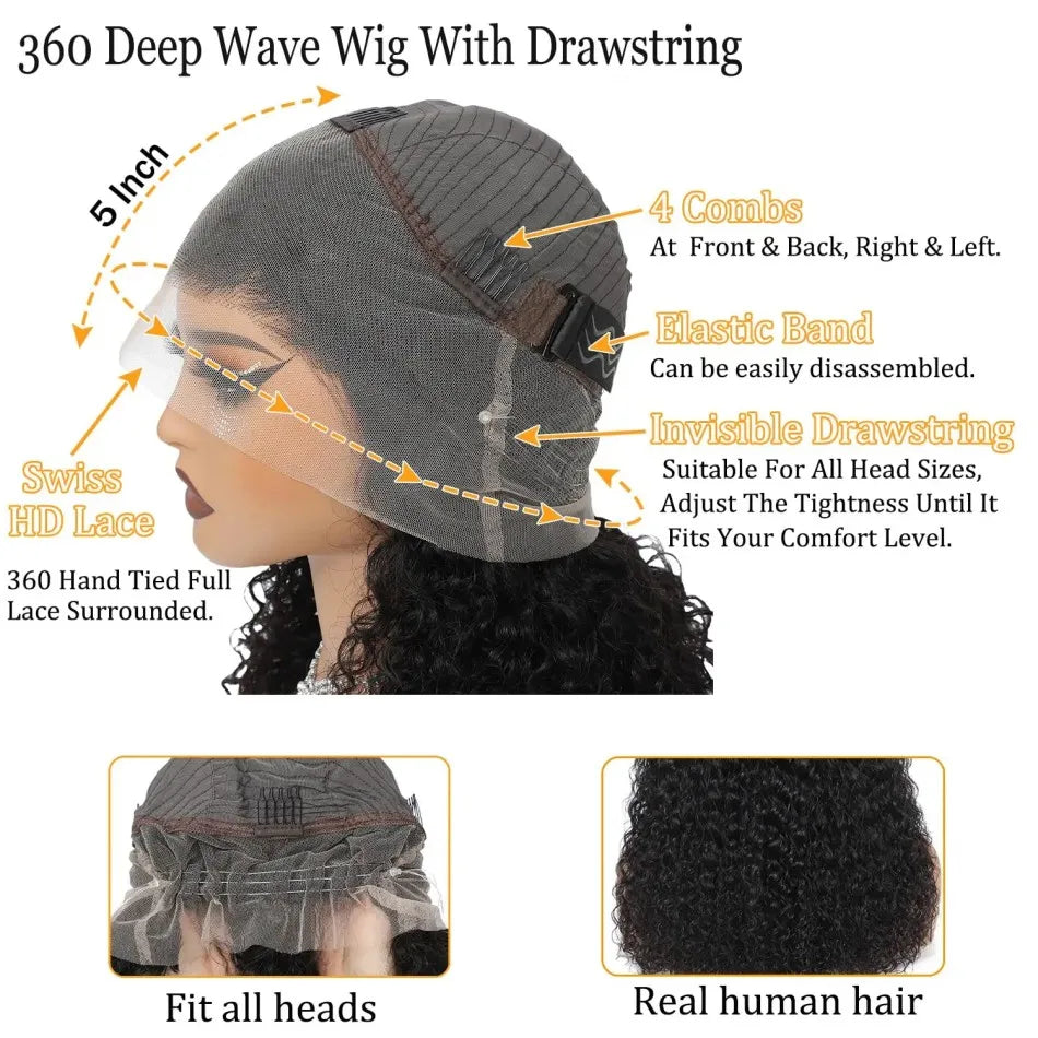 Highlight 360 Full Lace Wig Human Hair Pre Plucked Hd Deep Wave Frontal Wig Invisible Drawstring Curly Human Hair Wigs 3032 Inch