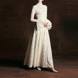 Elegant French Lace Maxi Dress Modest Vintage Trendy Women's Dresses Evening Party Wedding Guest Formal Street Soft Wear