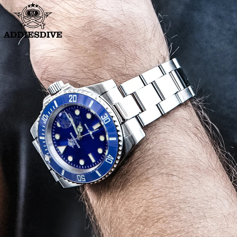 ADDIESDIVE Stainless Steel Watch Men's European and American Business Casual Quartz Watch 200M Waterproof Outdoor Analog Watches