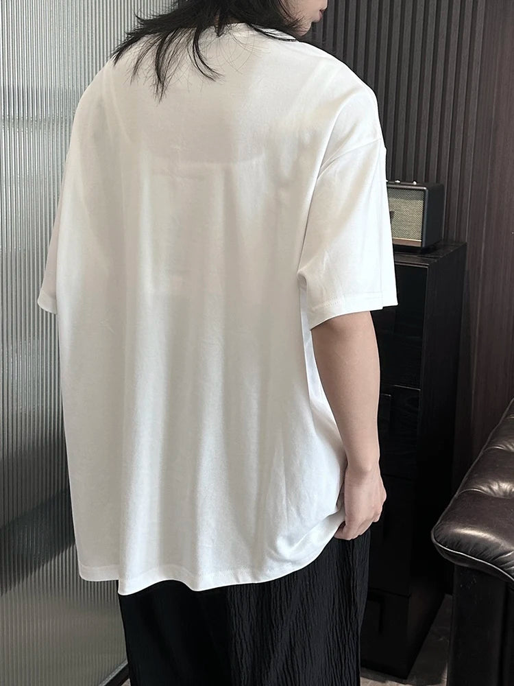EAM Women White Hem Irregular Spliced Big Size Casual T-shirt New Round Neck Short Sleeve Fashion Autumn 2026 1DH5508