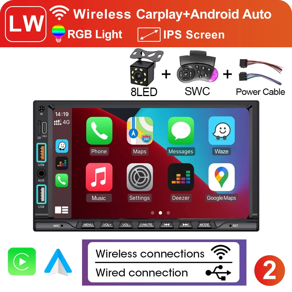 LEHX IPS Touch Screen 7inch 2din Car Radio Carplay Android Auto Bluetooth FM Auxiliary Input Mirror Link Multimedia Player