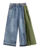 [EAM] High Waist Army Green Denim Pleated Long Wide Leg Jeans New Loose Women Trousers Fashion Tide Spring Autumn 2026 1DF7325
