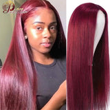 Burgundy Straight 13x6 HD Lace Frontal Wig Pre Plucked Remy Hair 99J Red Transparent Lace Front Human Hair Wigs With Baby Hair