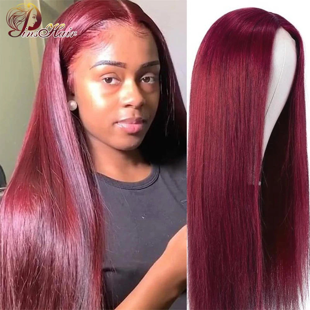 Burgundy Straight 13x6 HD Lace Frontal Wig Pre Plucked Remy Hair 99J Red Transparent Lace Front Human Hair Wigs With Baby Hair