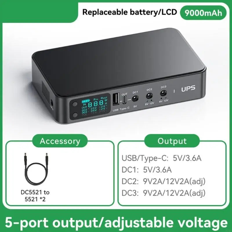 H7BE UPS Battery Backup for LED Light WiFi Camera Routers Speaker 3x5.5x2.1mm Output 9000mAh/10400mAh/18000mAh Energy