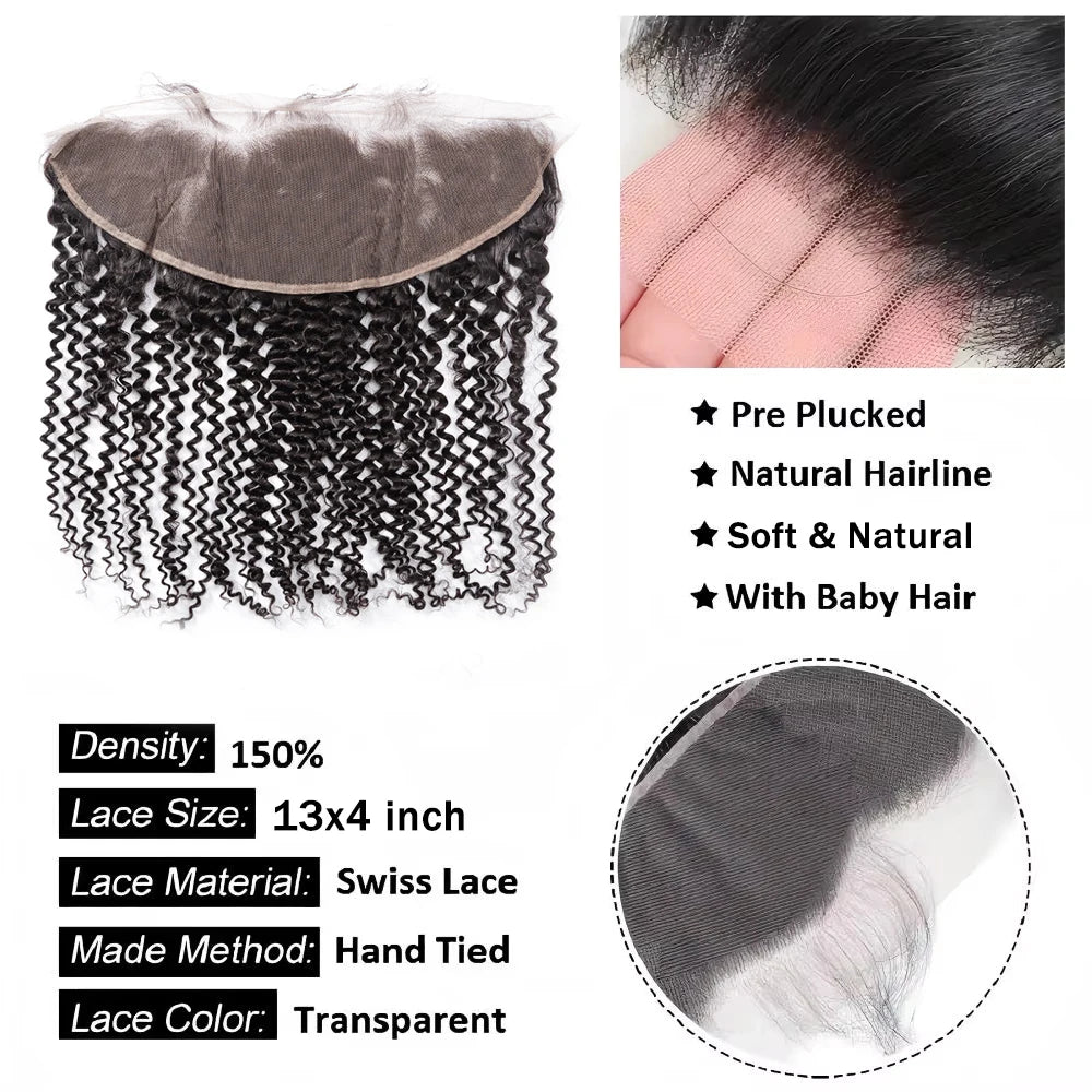 Human Hair Bundles With Closure Brazilian Kinky Curly Raw 3 4 Bundles With 4x4 5x5 HD Lace Closure Weave With 13x4 Frontal