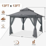 13x13 Pop Up Gazebo with Mesh Walls Outdoor Patio Canopy Sun Shelter Dark Gray, Custom