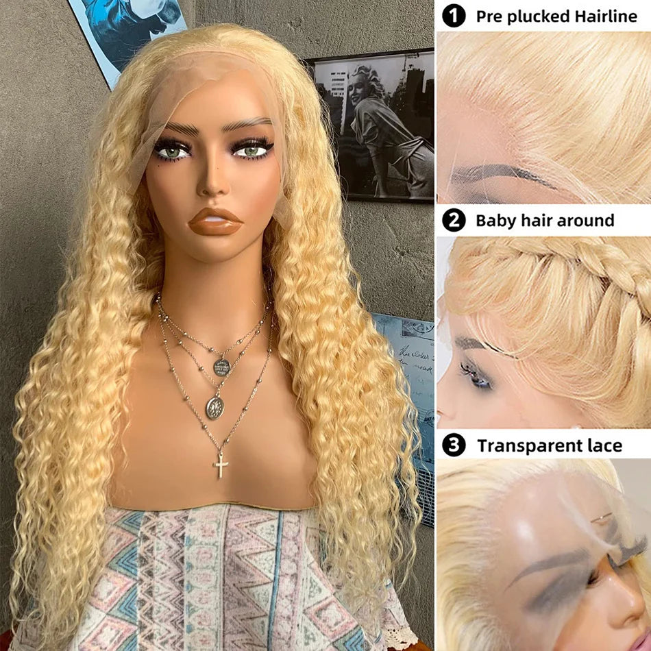 613 Hd Lace Frontal Wig 13X6 Blonde Curly Water Deep Wave Frontal Wig