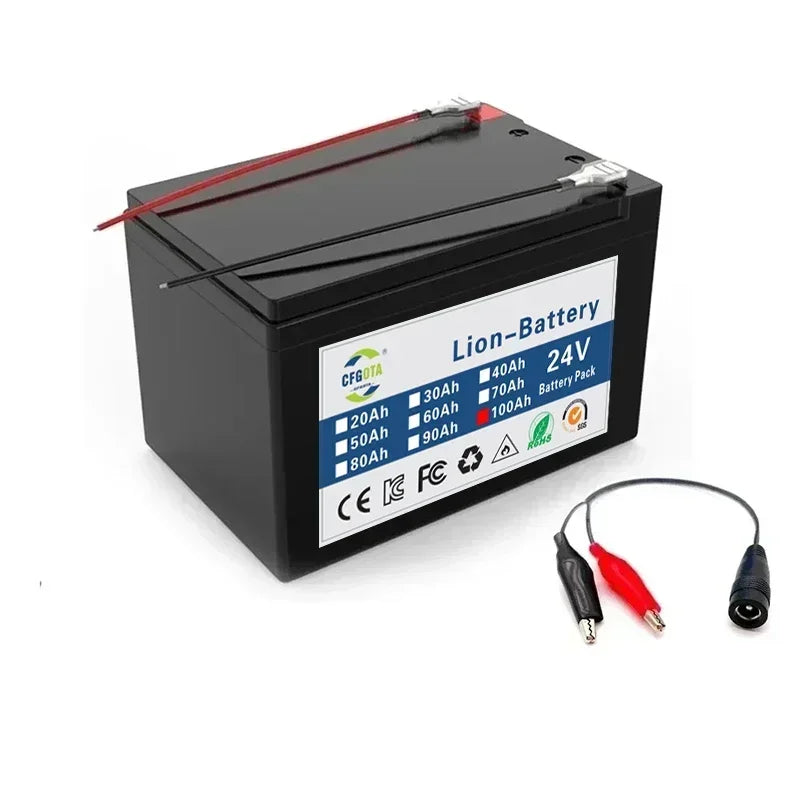 New 18650 24V 100Ah Lithium Ion Battery Pack,for Electric Vehicle Solar Storage Replacement Rechargeable Battery + Charger