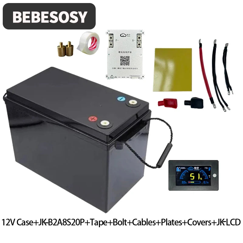 Case 12V 280AH DIY Battery Case Portable Battery Box 230AH 4S Optional 200A BMS 2A Active Balance TFT LCD Tape Bolt For RV