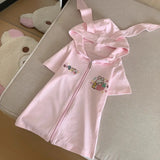 Bunny Embroidered Tops&Tees Hoodies Women Summer Y2K Japanese Soft Girl Cute Ears Hoodies Subcultural Short Sleeve T-shirt New