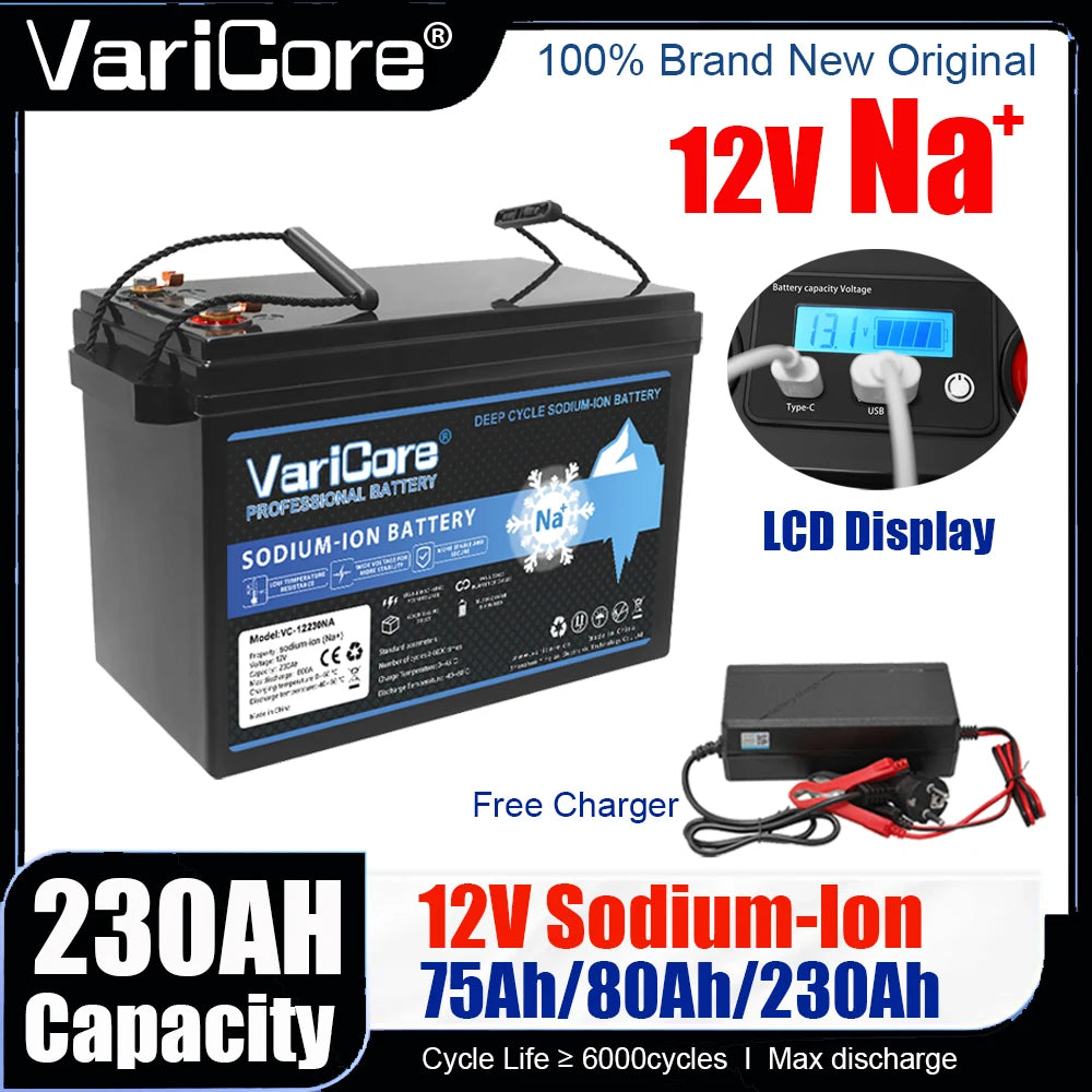 Sodium Ion Rechargeable Battery 12V/15.6V 75Ah 80Ah 230Ah Low Temperature Resistant for Electric Car Golf Cart Off Grid Solar